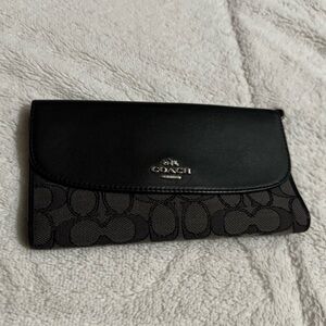 🖤Coach Black/Grey Signature Coated Canvas and Leather Slim Envelope Wallet🖤